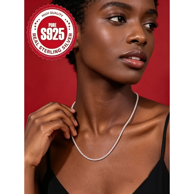 Women's Silvery Twisted Rope Chain Necklace, Minimalist Hip-Hop Style